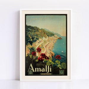 Vintage Travel Poster ITALY Travel Print Travel Art Travel Ad Art Deco Poster Italian High Quality Amalfi Art Print Frame-Ready Ribba
