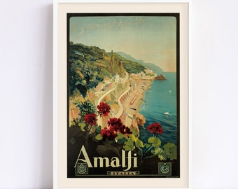 Vintage Travel Poster ITALY Travel Print Travel Art Travel Ad Art Deco Poster Italian High Quality Amalfi Art Print Frame-Ready Ribba