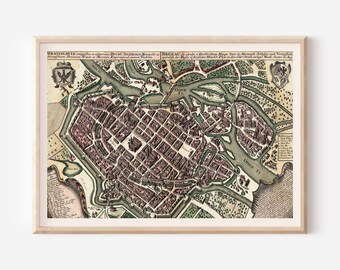 ANTIQUE WROCLAW MAP, Map of Wroclaw Poland, Historical Poland Map, Antique Map Wall Art