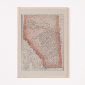 MAPA DE ALBERTA, CANADÁ. Mapa antiguo de Alberta, arte mural de Canadá. Reproducción de mapas antiguos. Impresión de mapas de Canadá.