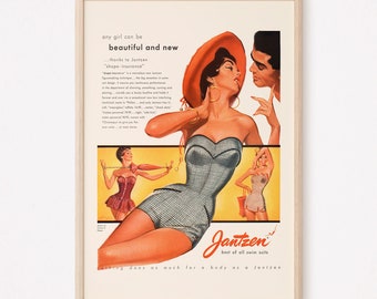 VINTAGE SWIMSUIT POSTER, Retro Summer Poster, Vintage Womens Fashion Ad Mid-Century Poster Designer Swimsuit Retro Swimwear Fashion Poster