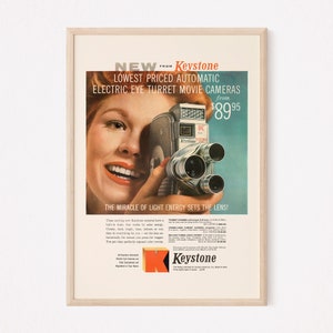 VINTAGE FILMCAMERA-advertentie, retro filmcameraadvertentie, 8 mm cameraposter midden van de eeuw poster cameraliefhebber kunstfotograafposter