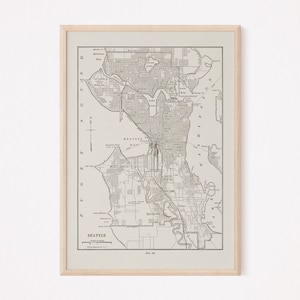 CARTE VINTAGE DE SEATTLE, carte des États-Unis minimaliste rétro, art mural Seattle, reproduction professionnelle, années 1900