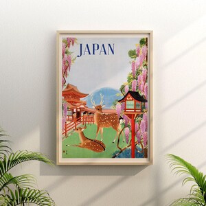NARA JAPAN PRINT, Vintage Japanese Tourism Poster with Deer Park Scene, Travel Art, Reproduction Giclee image 3