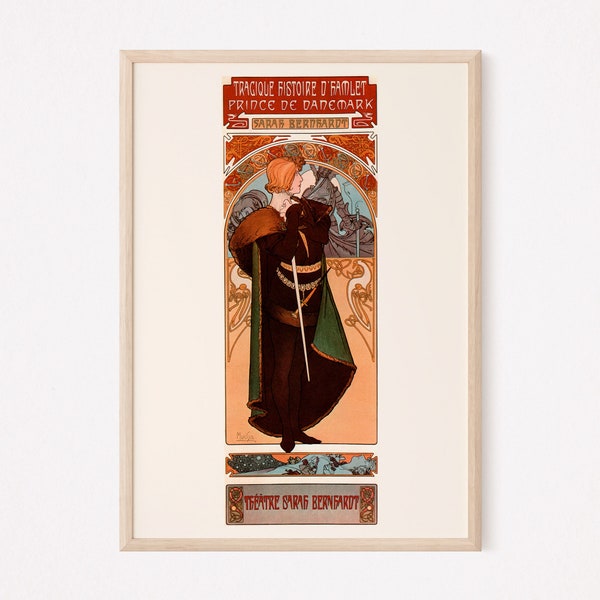 MUCHA PRINT, Hamlet, Sarah Bernhardt, Art Nouveau, Belle Epoque Poster, French Art, Mucha Poster, Art Nouveau Decor