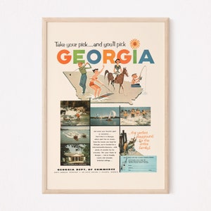 VINTAGE GEORGIA TRAVEL Poster, Retro Travel Ad, Retro Georgia Poster u.s.a Travel Poster Retro 1950s Travel Poster