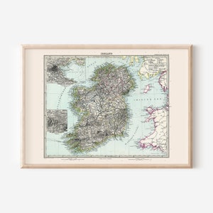 IRELAND MAP PRINT Antique Wall Art, Vintage Map of Ireland, Irish map Print Map Antique Travel Art Ireland Poster Irish Print Dublin