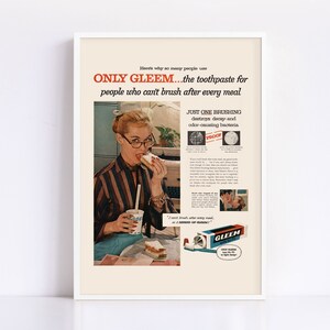 VINTAGE TOOTHPASTE AD, Vintage Badezimmer Poster Werbung, Vintage Werbung, Retro Mid-Century Werbung, hochwertige Reproduktion,