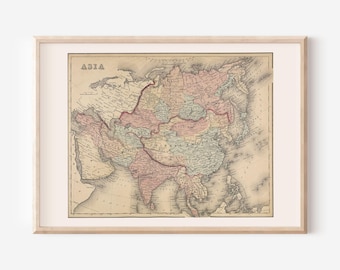 ANTIKE ASIEN-KARTE, Historische Karte von Asien, Antike Wohnkultur, Antike Karten-Wandkunst