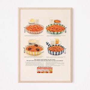 VINTAGE COOKING AD, Retro Mid-Century Italian Canned Pasta Ad, Retro Kitchen Poster 1950s Kitsch Art Retro Home Decor