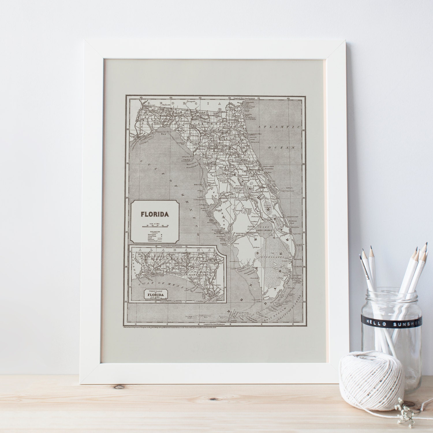 VINTAGE FLORIDA MAP Vintage Florida Wall Art Antique | Etsy