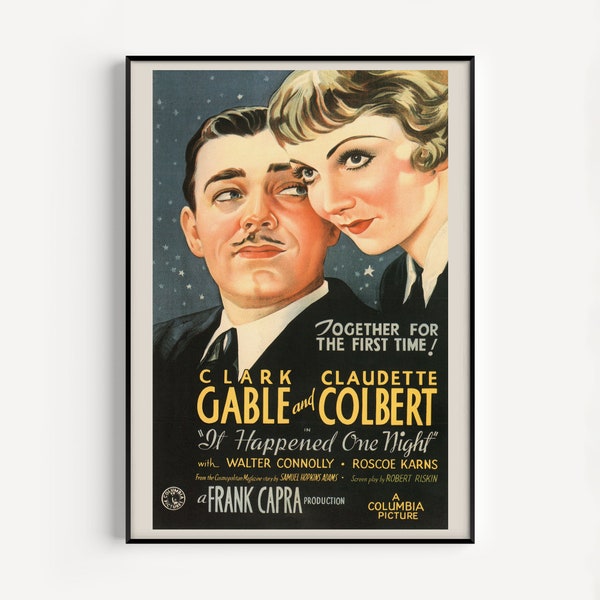 CLASSIC FILM POSTER, Clark Gable Movie Poster, Claudette Colbert Movie Poster, Classic Art Film Poster, Classic Movie Poster, 1930s