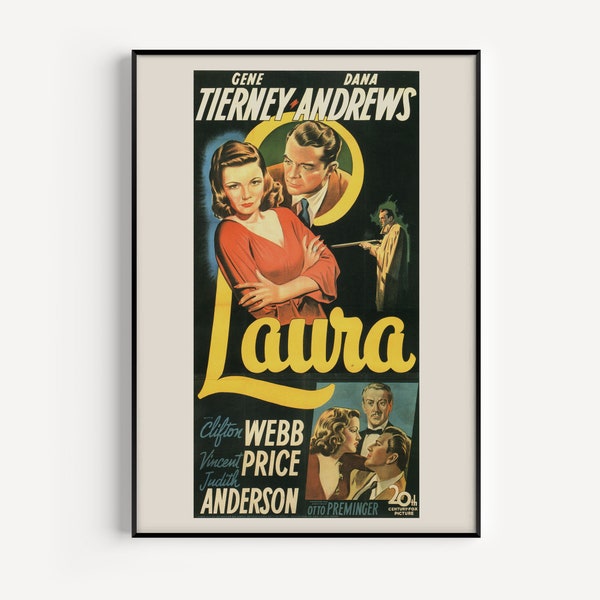 CLASSIC MOVIE POSTER, Laura Movie Poster, Otto Preminger Movie Poster, Classic Film Poster, Art Film Poster, Dana Andrews, 1940s