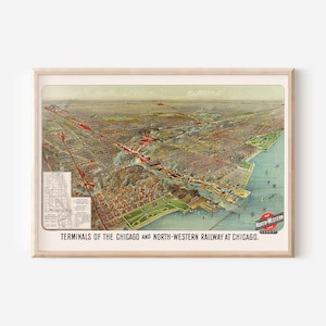 NORTH-WESTERN RAILWAY Karte, professionelle Reproduktion, antike Eisenbahnkarte, antike Karte von Chicago