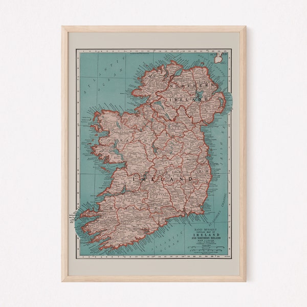 VINTAGE IRELAND MAP, Vintage Map of Ireland, High Quality Reproduction, Fine Art Map, Retro Ireland Map