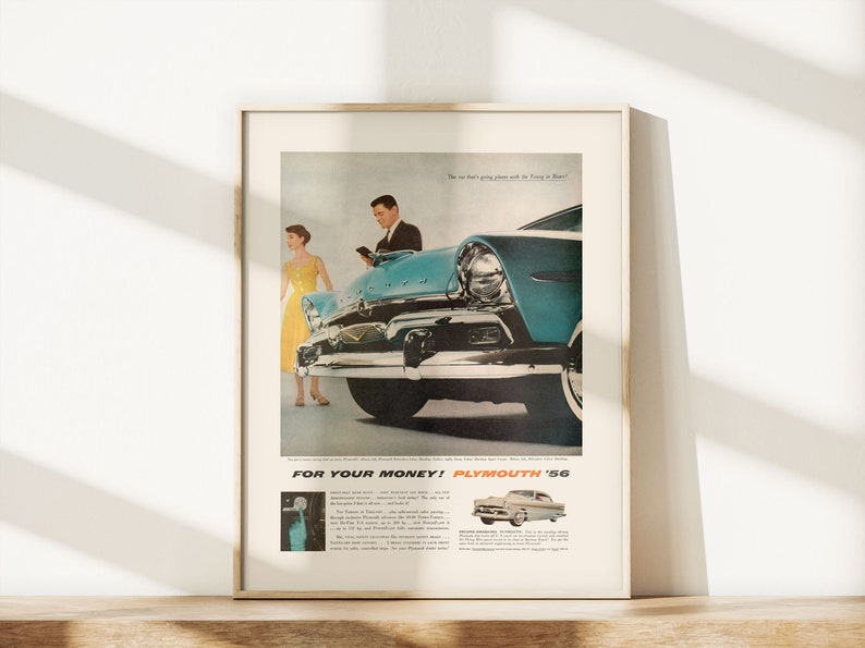 CLASSIC 1956 CAR Ad, Ameican Car Poster, Mid-Century Car Poster, Vintage Car Advertising Art, Retro Car Art Poster, Car Lover Art image 3