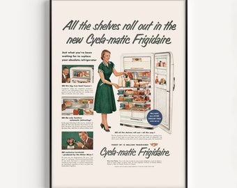 VINTAGE AD PRINT, Fridge Poster, Refrigerator, Print Reproduction, 1950s, Kitchen Decor, Kitchen Wall Art
