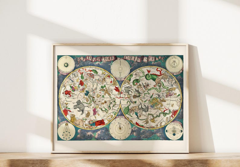 ANTIQUE ZODIAC ART Print, Vintage Astrology Print, Zodiac Sign Gift, Moon Phases Print Horoscope art Zodiac Print Astrology Art image 3