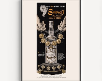 RETRO VODKA PRINT, Vintage Vodka Poster, Retro Print, Nostalgic, 1950s, Bar Wall Art, Retro Bar Decor
