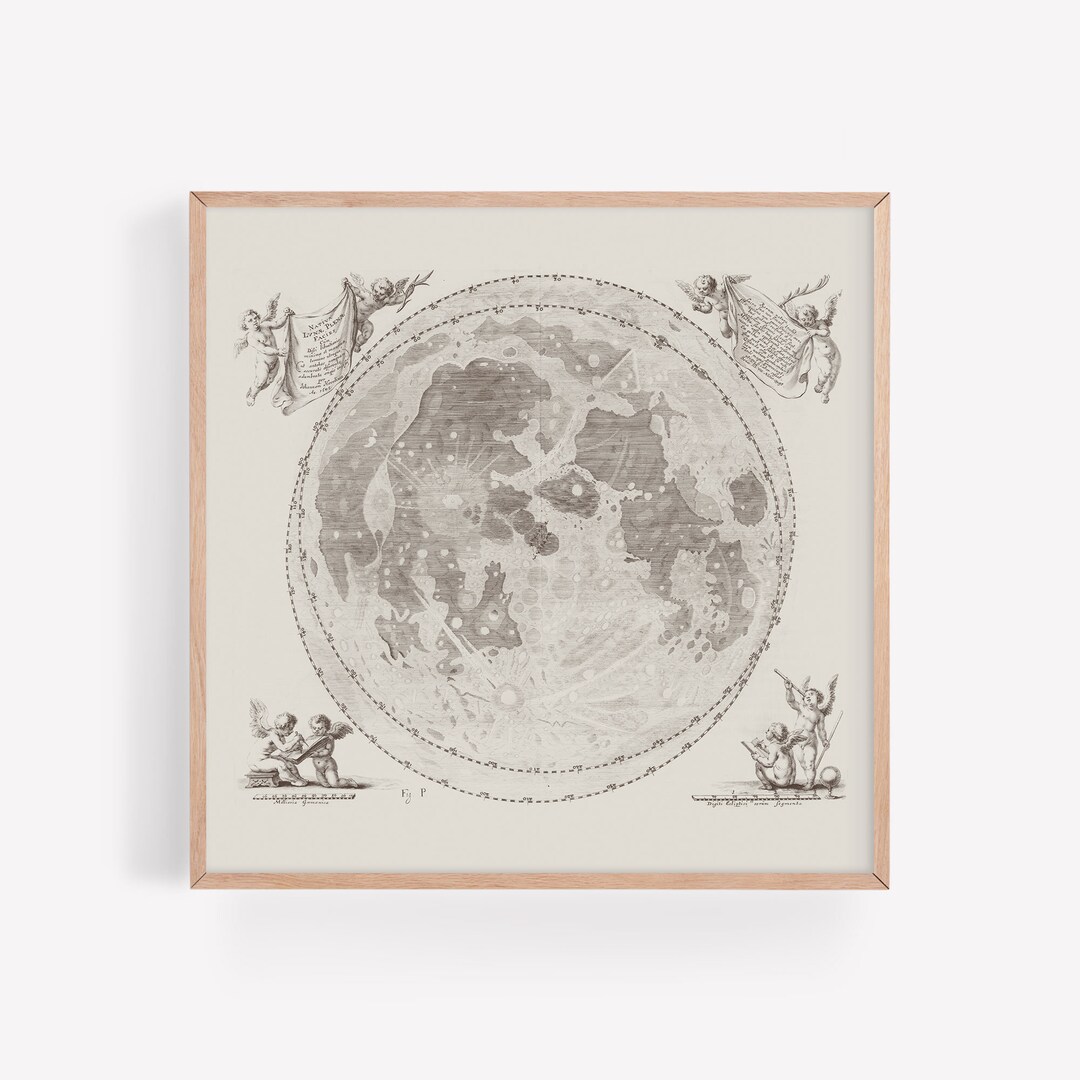 ANTIQUE LUNAR MAP, Antique Map of the Moon, Professional Reproduction ...