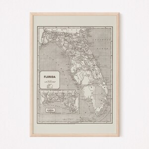 CARTE DE LA FLORIDE VINTAGE, art mural vintage de la Floride, affiche antique de la Floride, reproduction professionnelle, carte minimaliste