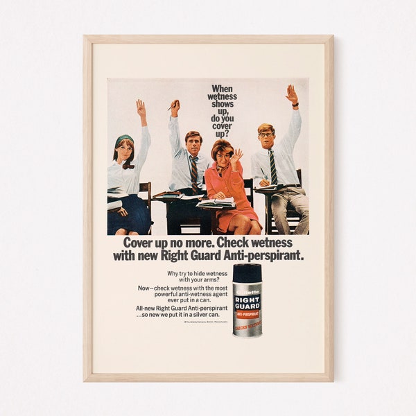 RETRO BATHROOM ART, Kitsch Antiperspirant Ad, Classic Kitsch Ad, Retro Ad, Funny Retro Art, Office Wall Art, Vintage Ad, Mad Men Era Ad