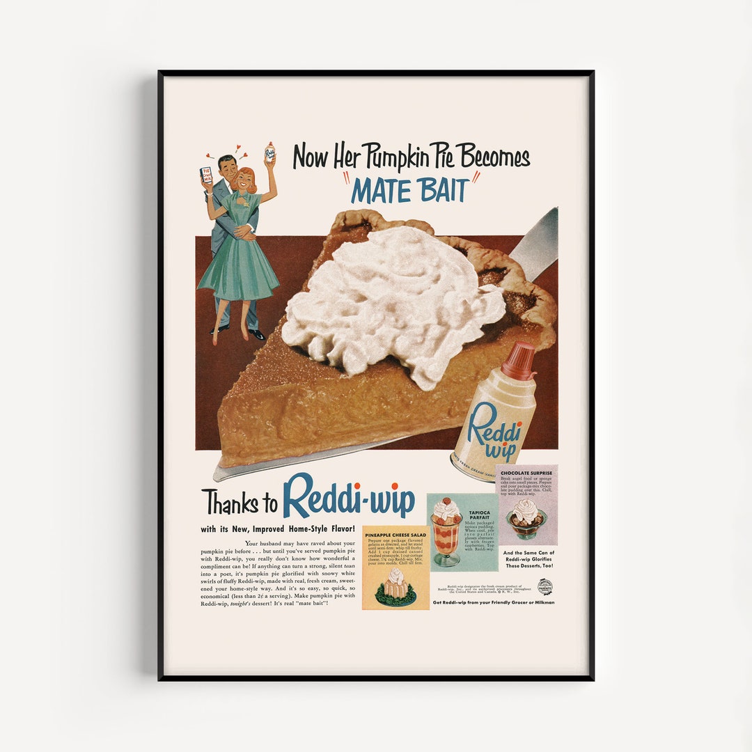 WHIPPED CREAM AD Vintage Ad Print 1950s Pumpkin Pie Poster