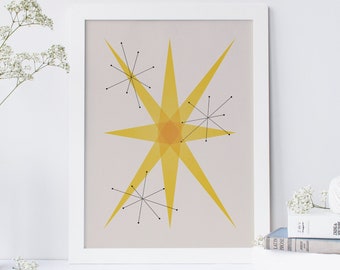 Mid-Century Star Print - Yellow - Minimalist Geometric Art Print - Scandinavian Print - Modernist - Eames Style Design - 1960s Wall Art