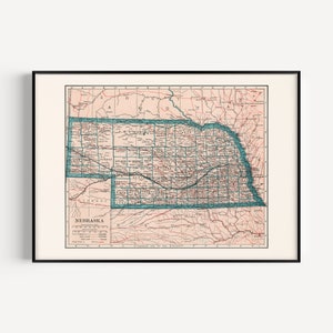OLD NEBRASKA MAP, Vintage Map of Nebraska, State Map Print, Retro Map Wall Art, Vintage Cabin Decor, Travel Gift for Husband, 1921