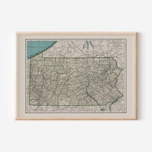 VINTAGE PENNSYLVANIA MAP, Vintage Map Wall Art, Vintage Map Reproduction, Pennsylvania Map Print, Vintage Map Home Decor