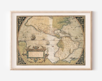 MAP of the NEW WORLD, Map of the Americas by Abraham Ortelius, 16th Century Decor, 1560s, 1570s, Historical Wall Art
