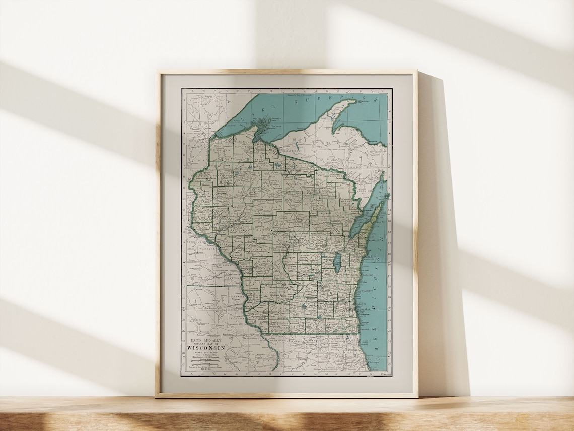 VINTAGE WISCONSIN MAP Vintage Map of Wisconsin Antique Map Etsy