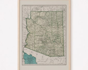 ARIZONA MAP PRINT, Vintage Map of Arizona, Old Map Print, Vintage Wall Art, Antique Map, Historical Wall Art