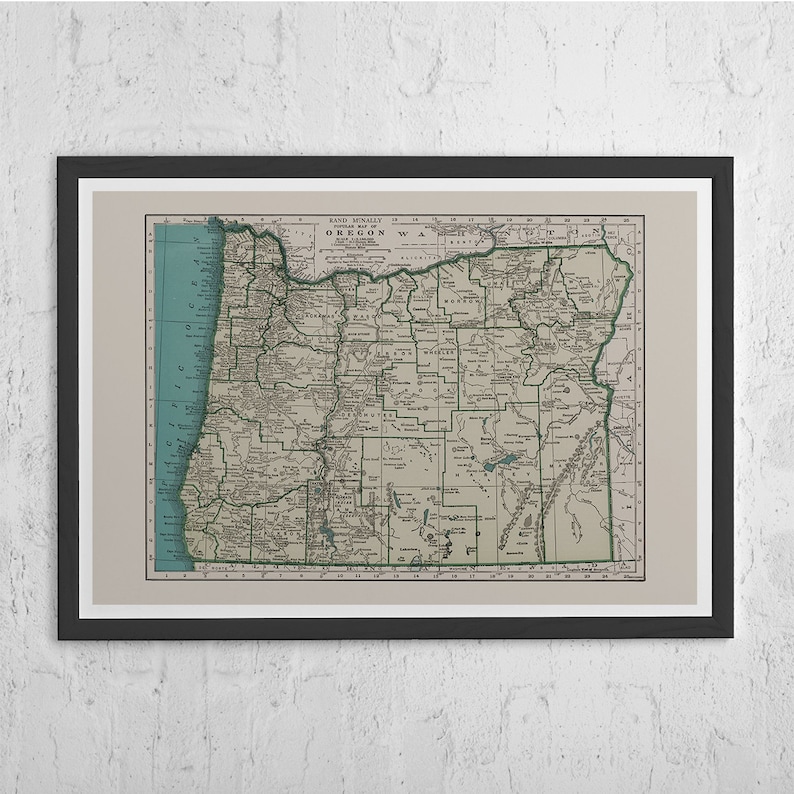 Old Map of Oregon State OREGON MAP PRINT Antique Map Print Vintage Map of Oregon Historical Wall Art