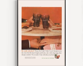 NOSTALGIC SODA POP Ad, 1950s Cola Print, Vintage Diner Decor, Romantic Poster, First Date Poster, Retro Mid-Century Advertisement
