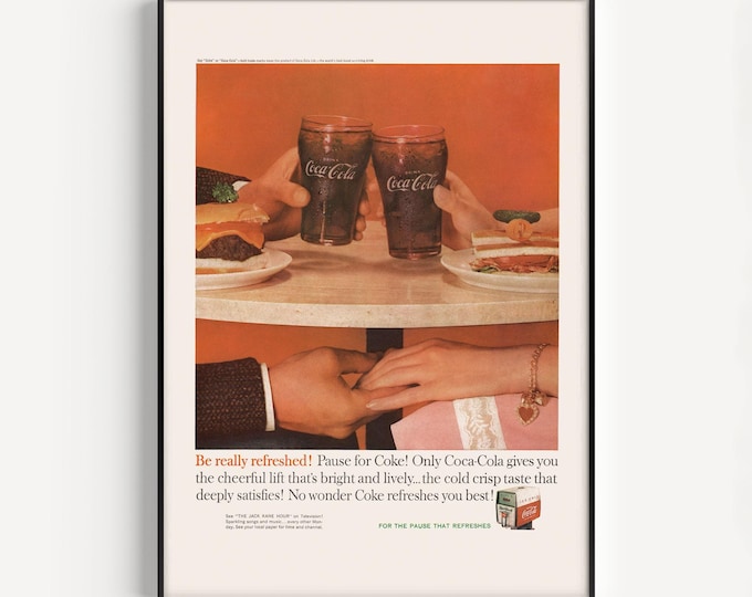 NOSTALGIC SODA POP Ad, 1950s Cola Print, Vintage Diner Decor, Romantic Poster, First Date Poster, Retro Mid-Century Advertisement