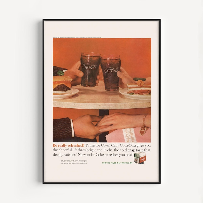 NOSTALGISCHE POP-advertentie frisdrank, cola-print jaren 1950, vintage dinerdecor, romantische poster, poster eerste date, retro advertentie uit het midden van de eeuw afbeelding 1