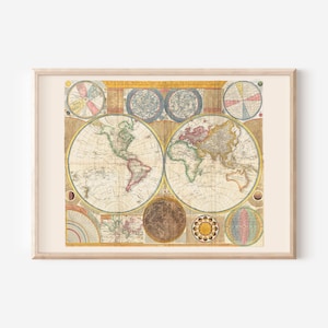 ANTIQUE WORLD MAP, Antique Map Print, Professional Reproduction, Vintage Map Wall Art Map of the World Travel Art Print Old World Map
