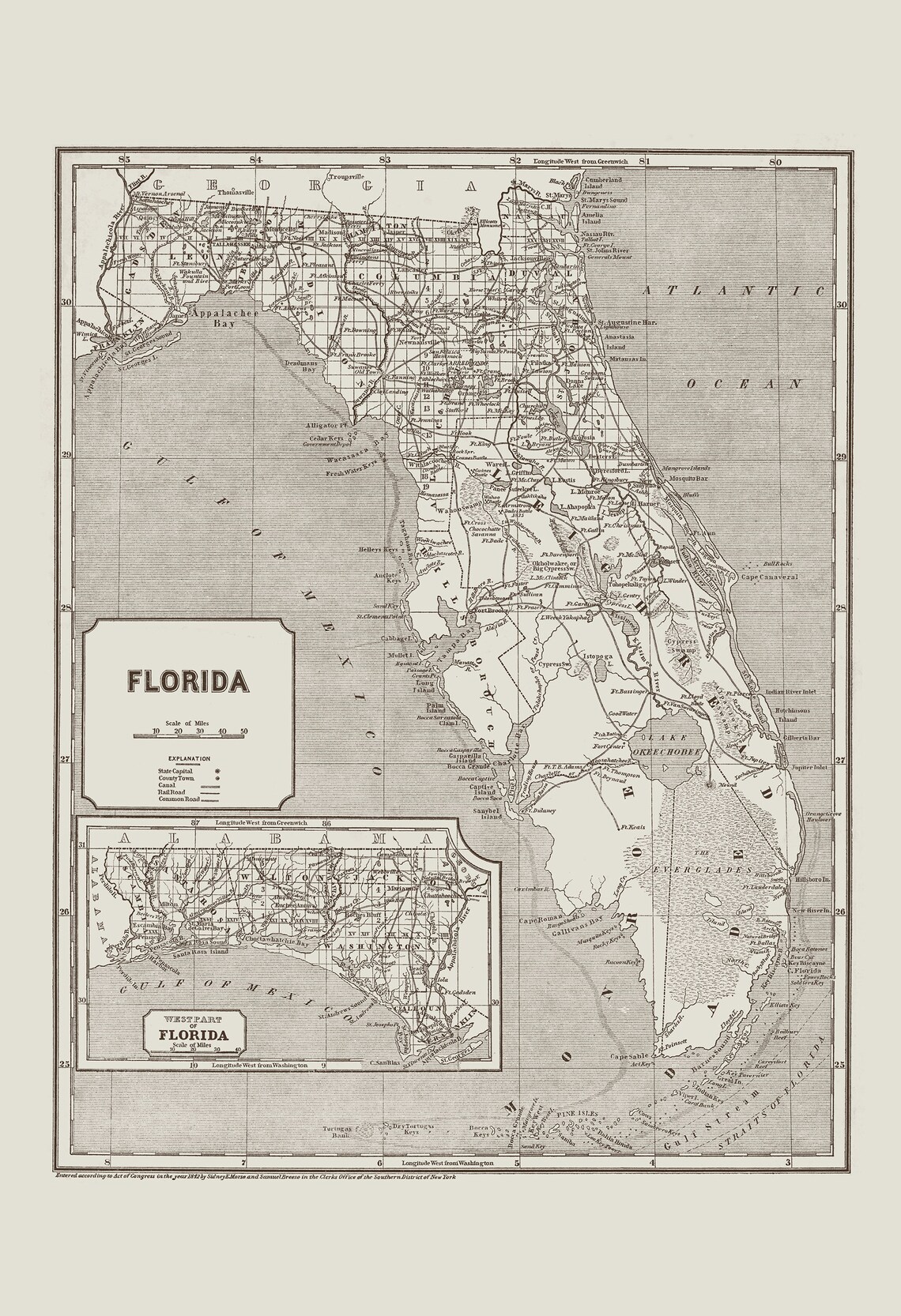 VINTAGE FLORIDA MAP Vintage Florida - Il 1140xN.4114783366 88h0
