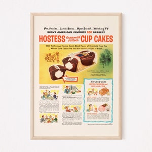 RETRO CUPCAKES AD, Retro Kitsch Ad, Retro Food Poster Wall Art, Mid-Century Poster, Vintage Kitchen Poster, Vintage Cupcakes Ad, 1950s Ad