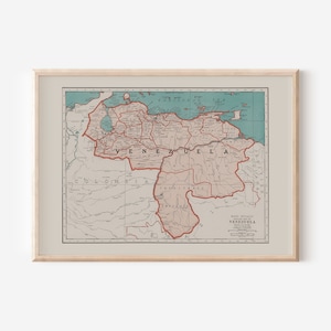 CARTE VINTAGE DU VENEZUELA, carte vintage du Venezuela, art mural, reproduction de carte vintage, carte du Venezuela, affiche de voyage du Venezuela
