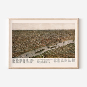Carte antique de ST PAUL, carte vintage de St Paul Minnesota, impression de carte antique, art mural historique, décoration de salon, art de style ancien