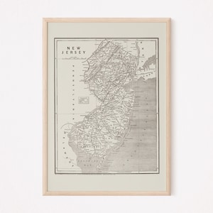 Carte VINTAGE DU NEW JERSEY, art mural vintage du New Jersey, affiche antique du New Jersey, reproduction professionnelle, carte minimaliste