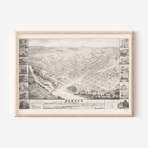 ANTIKE DENVER KARTE, Vintage Karte von Denver, Colorado, alte Karte Druck, Vintage Denver Karte, Vogelaugen-Karte, Perspektivenkarte