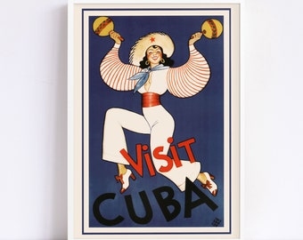 CUBA TRAVEL POSTER, Art Deco Travel Poster, Retro Travel Poster, Cuba Wall Art, Home Decor