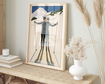 ROMANTIC SKI PRINT, Vintage Fashion Poster, Vintage Ski Poster, 1920s Fashion Art, Vintage Fashion Wall Art, French Art Deco Poster