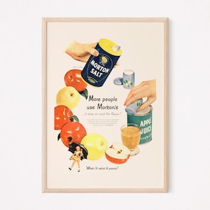 RETRO KITCHEN POSTER Ad, Retro Salt Ad, Salt Ad Mid-Century Poster Kitchen Art Retro Kitchen Wall Art Ad Apple Poster