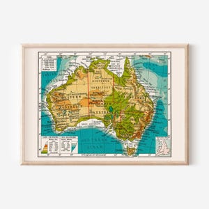 VINTAGE AUSTRALIA MAP, Vintage Map of Australia, Australia Map Print, Australia Travel Poster, Retro Australia Map, Ribba