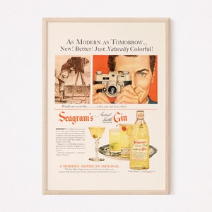 AMERICAN GIN AD, Classic Ad, Mid-Century Poster Vintage Camera Poster Old Bar Decor, Art Print for Home Bar