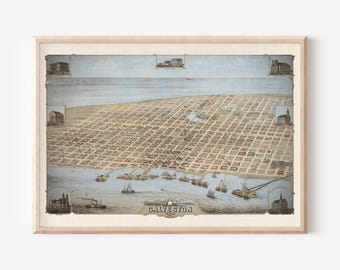 GALVESTON MAP PRINT, Antique Wall Art, Vintage Map of Galveston Texas, Antique Map Print, Historical Wall Art, Living Room Decor